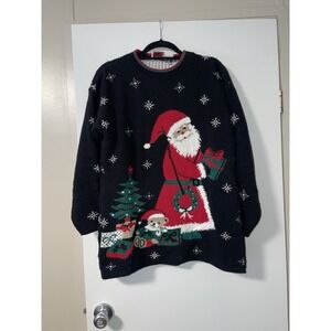 Vtg Nutcracker Ugly Grandma Christmas Santa With Toys Sweater Women Medium Snow